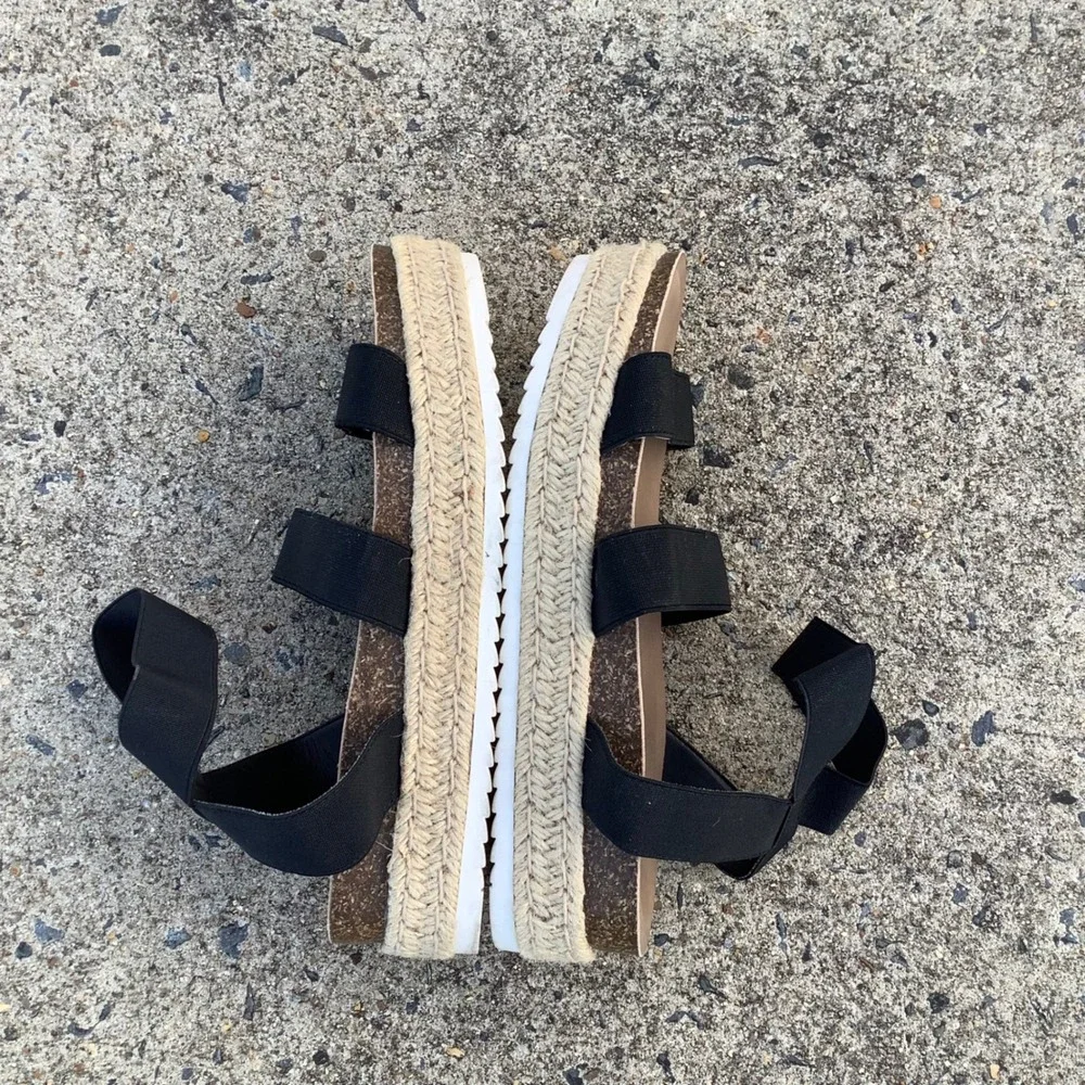 Torrid Black Multi Strap Elastic Espadrille Flatform Sandals Womens 9.5WW